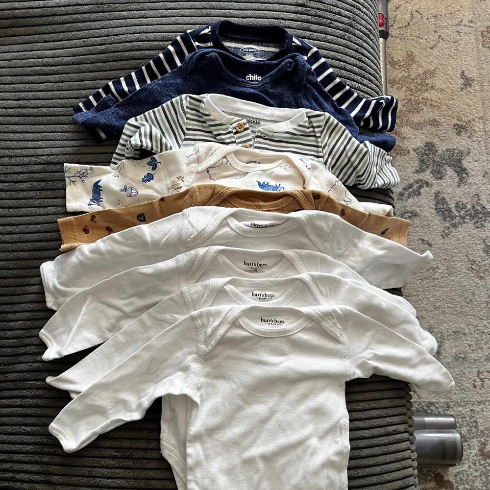 9 Long Sleeve Onesies 0-3 Months